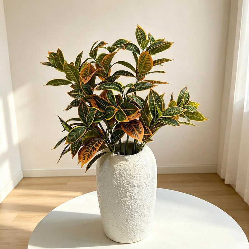 Artificial Croton Bush, Faux Tropical Greenery Plant for Home Decor, Weddings, Hotels & Window Displays