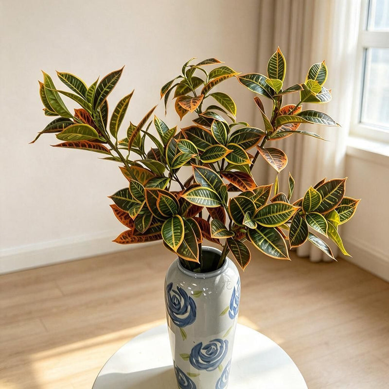 Artificial Croton Bush, Faux Tropical Greenery Plant for Home Decor, Weddings, Hotels & Window Displays