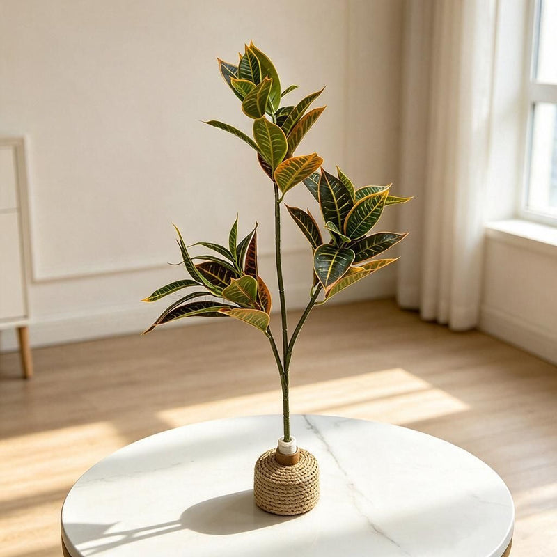 Artificial Croton Bush, Faux Tropical Greenery Plant for Home Decor, Weddings, Hotels & Window Displays