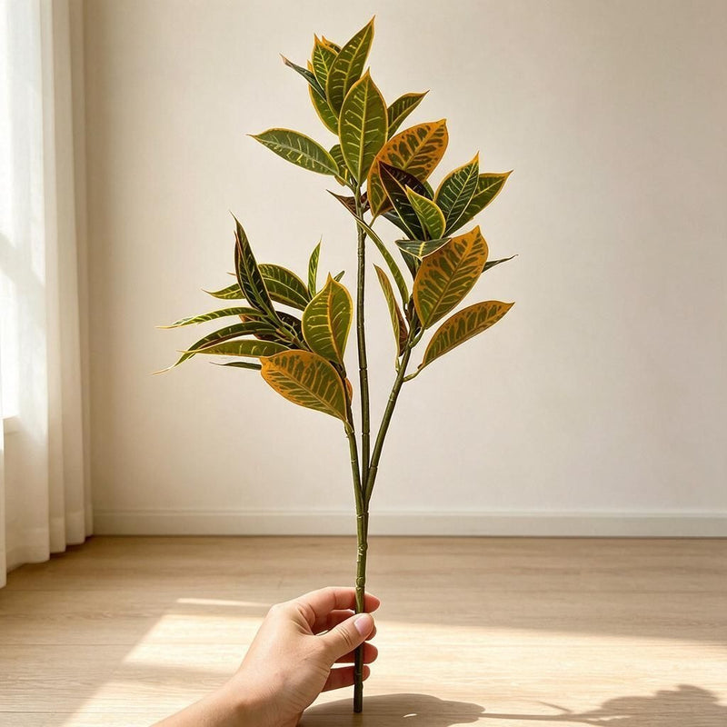 Artificial Croton Bush, Faux Tropical Greenery Plant for Home Decor, Weddings, Hotels & Window Displays