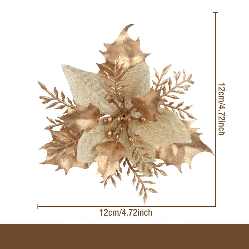 Gold Dust Glitter Flower Head, 4.5" Diameter, Silk-Like Faux Blossom for Christmas DIY Decor, Holiday Centerpieces & Floral Arrangements