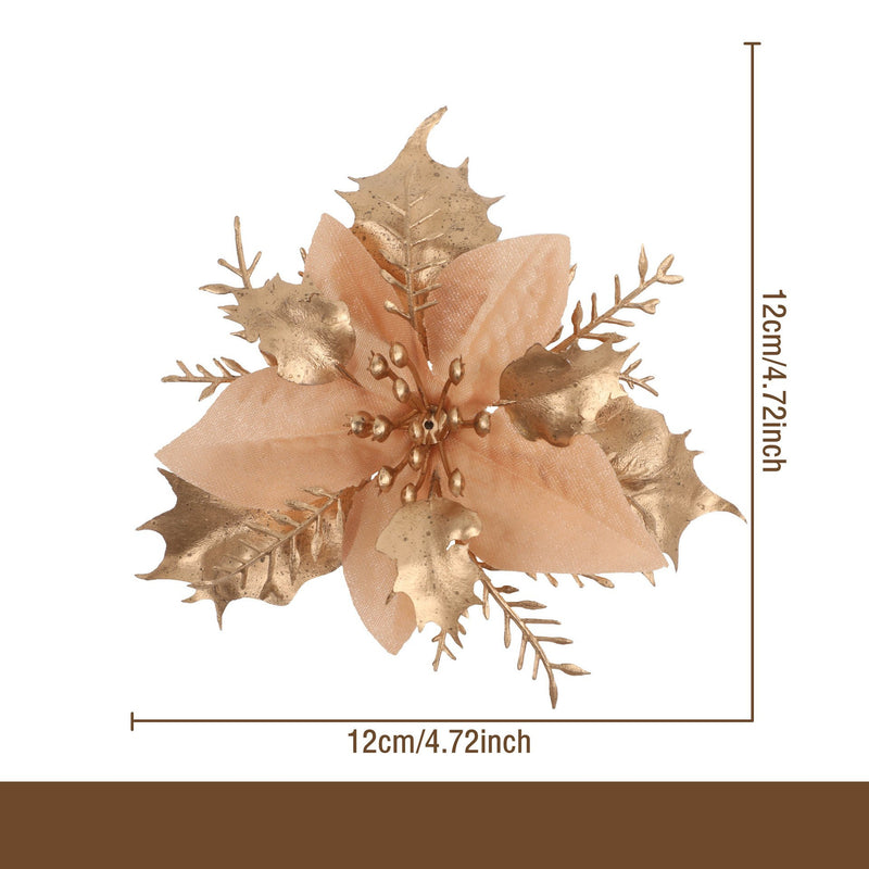 Gold Dust Glitter Flower Head, 4.5" Diameter, Silk-Like Faux Blossom for Christmas DIY Decor, Holiday Centerpieces & Floral Arrangements