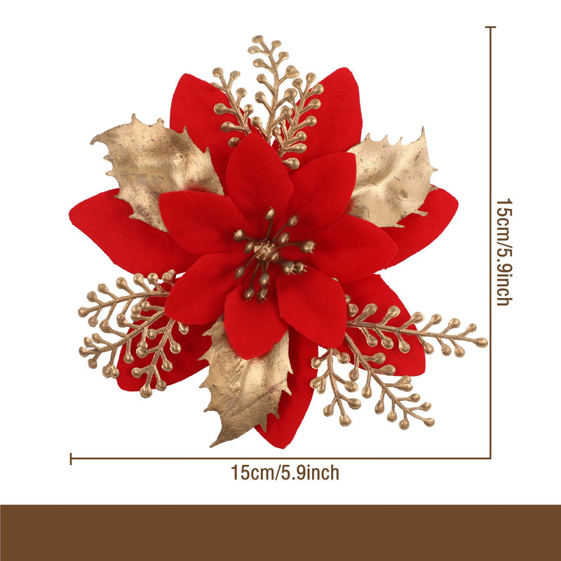 Gold Dust Glitter Flower Head, 4.5" Diameter, Silk-Like Faux Blossom for Christmas DIY Decor, Holiday Centerpieces & Floral Arrangements