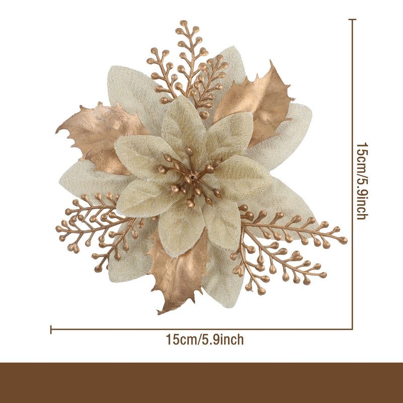 Gold Dust Glitter Flower Head, 4.5" Diameter, Silk-Like Faux Blossom for Christmas DIY Decor, Holiday Centerpieces & Floral Arrangements