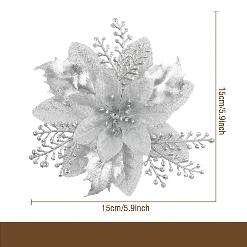 Gold Dust Glitter Flower Head, 4.5" Diameter, Silk-Like Faux Blossom for Christmas DIY Decor, Holiday Centerpieces & Floral Arrangements