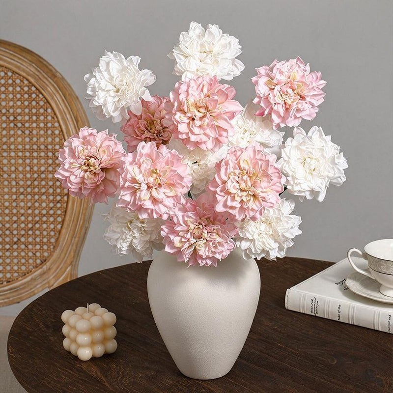 Burnt-Edge Dahlia Artificial Flower, Single Stem with 1 Bloom, Faux Silk Fabric, Wedding & Home Decor