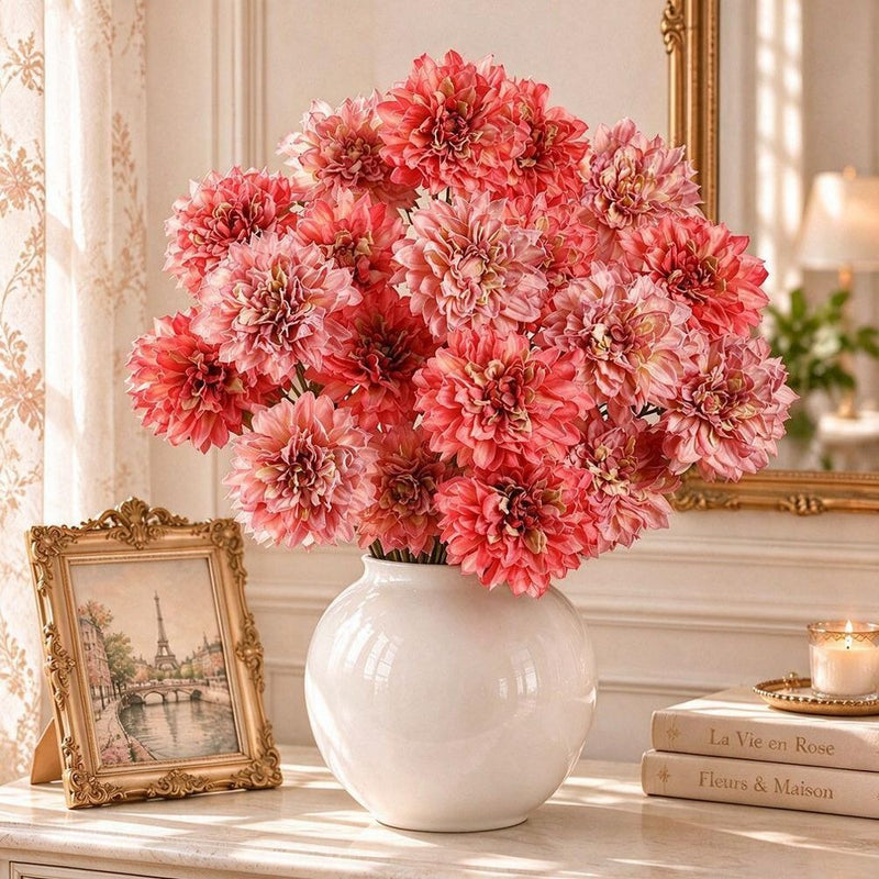 Burnt-Edge Dahlia Artificial Flower, Single Stem with 1 Bloom, Faux Si ...