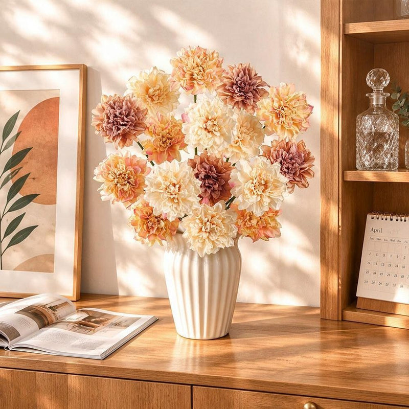 Burnt-Edge Dahlia Artificial Flower, Single Stem with 1 Bloom, Faux Silk Fabric, Wedding & Home Decor