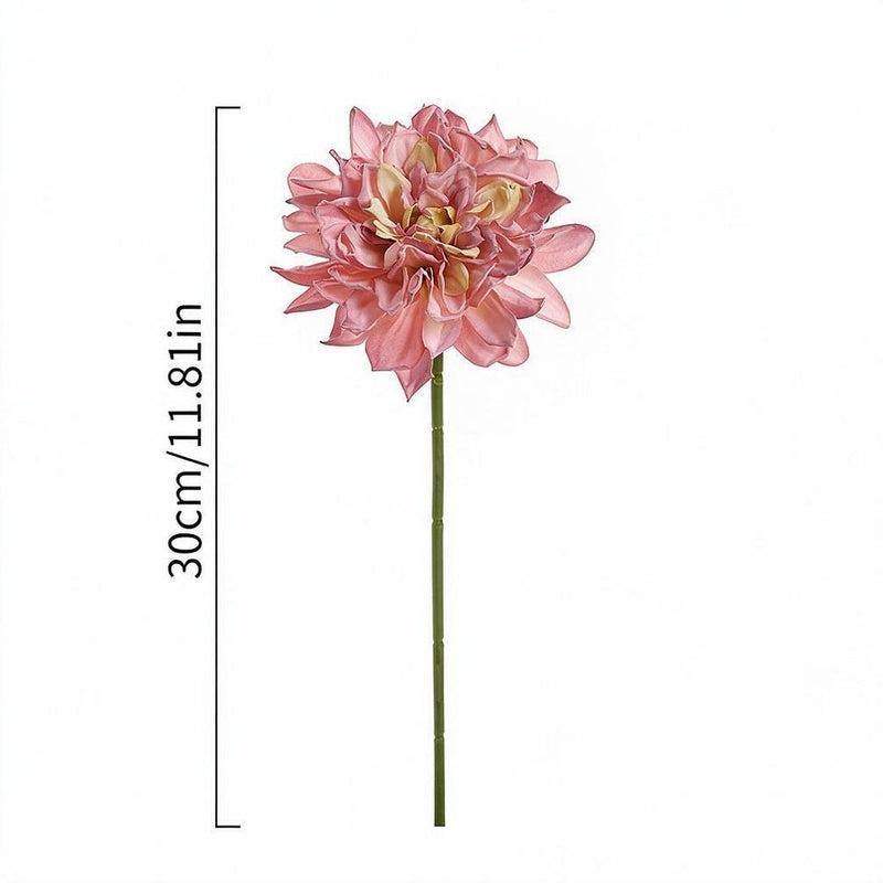Burnt-Edge Dahlia Artificial Flower, Single Stem with 1 Bloom, Faux Silk Fabric, Wedding & Home Decor