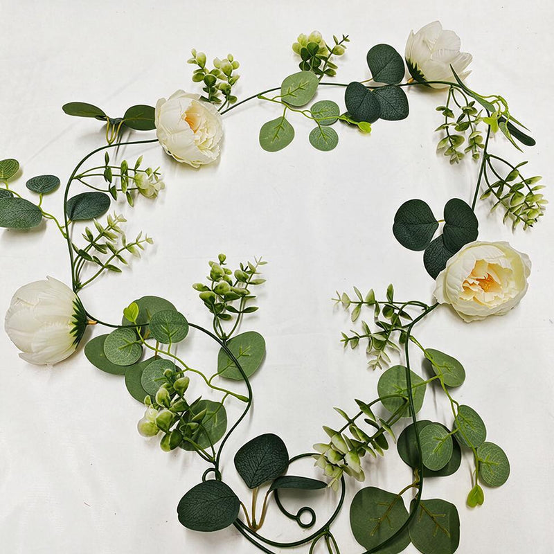 Artificial Ivy Vine Garland, Single Faux Silk Money Leaf & Eucalyptus Trailing Greenery for Wedding, Home & Window Display