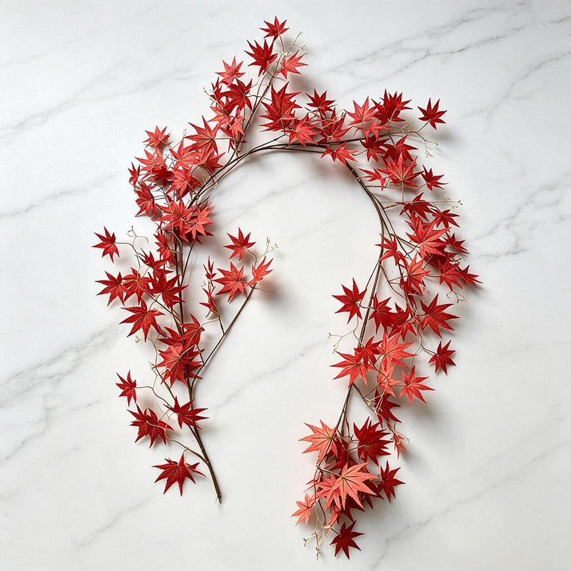 Artificial Maple Leaf Vine Garland, Trailing Faux Red & Green Maple Greenery, Indoor Home Decor, Wedding & Fall Decor