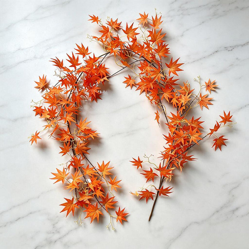 Artificial Maple Leaf Vine Garland, Trailing Faux Red & Green Maple Greenery, Indoor Home Decor, Wedding & Fall Decor