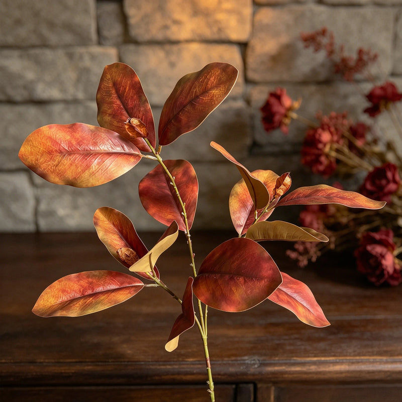 Magnolia Leaf Bush with 14 Leaves, Faux Greenery Branch for Vase, Entryway, Wedding & Home Decor