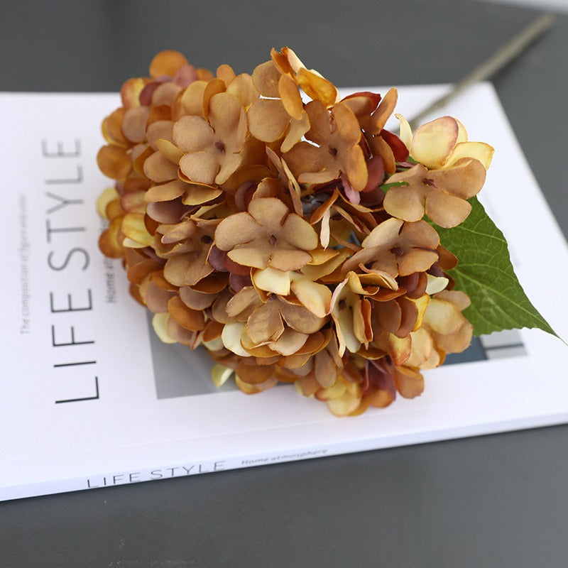 Artificial Hydrangea Stem, Autumn Faux Silk-Like Fabric Single Stem with 1 Bloom, Rustic Fall Flower for Weddings, Vases & Home Decor