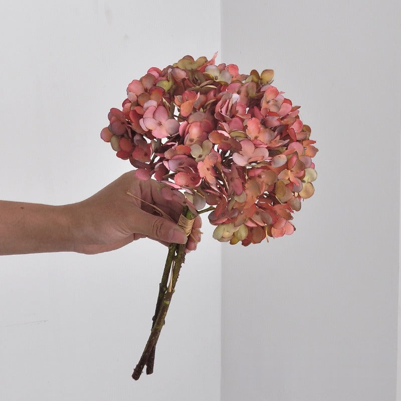 Artificial Hydrangea Bouquet with 3 Blooms, PVC & Faux Silk Fabric, Pink, Orange or Purple for Weddings & Home Decor