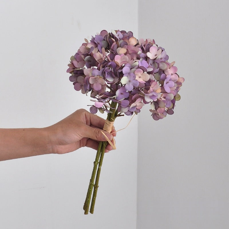 Artificial Hydrangea Bouquet with 3 Blooms, PVC & Faux Silk Fabric, Pink, Orange or Purple for Weddings & Home Decor