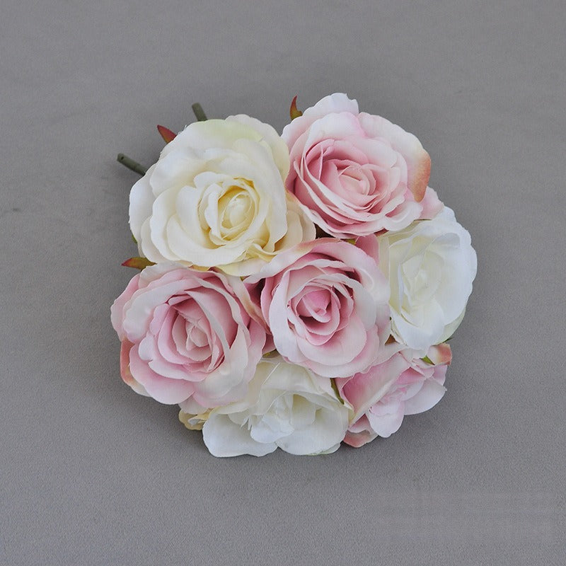 Artificial Rose Bouquet with 7 Blooms, Faux Silk Hand-Tied Bridal Bouquet, Wedding & Home Decor