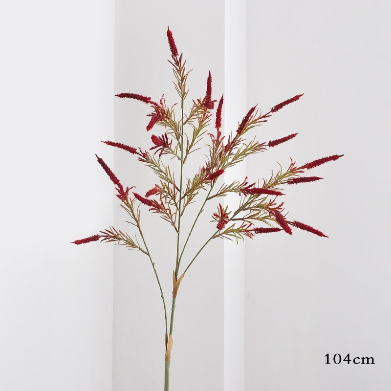 Artificial Sage & Foxtail Grass Stem, Soft PVC Faux Greenery Spray in Orange or Red, Bendable Stem for Fall Decor, Wedding & Vase Arrangements