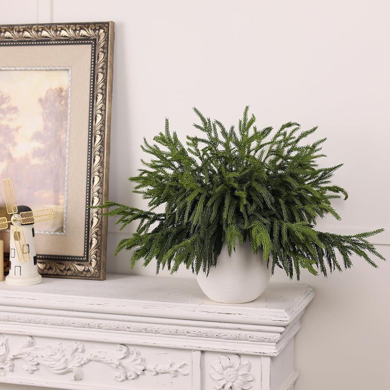 20 Pcs 18 Inch Artificial Norfolk Pine Branches, Realistic Touch Faux Pine Stems for Vase, Fireplace, DIY Garland, Wreath, Table & Indoor Christmas Decor