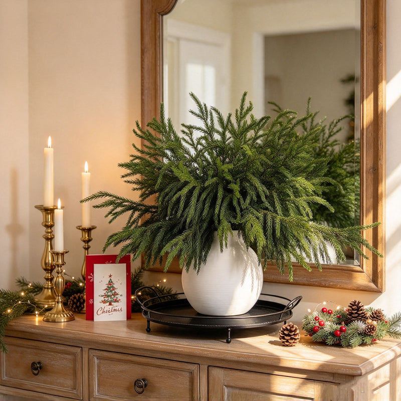 20 Pcs 18 Inch Artificial Norfolk Pine Branches, Realistic Touch Faux Pine Stems for Vase, Fireplace, DIY Garland, Wreath, Table & Indoor Christmas Decor