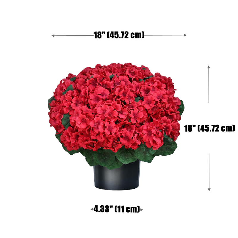Artificial Geranium Potted Plants, Set of 2 Bushes with 35 Blooms Each, UV Resistant Faux Silk Flowers with Pots, Indoor Outdoor Decor