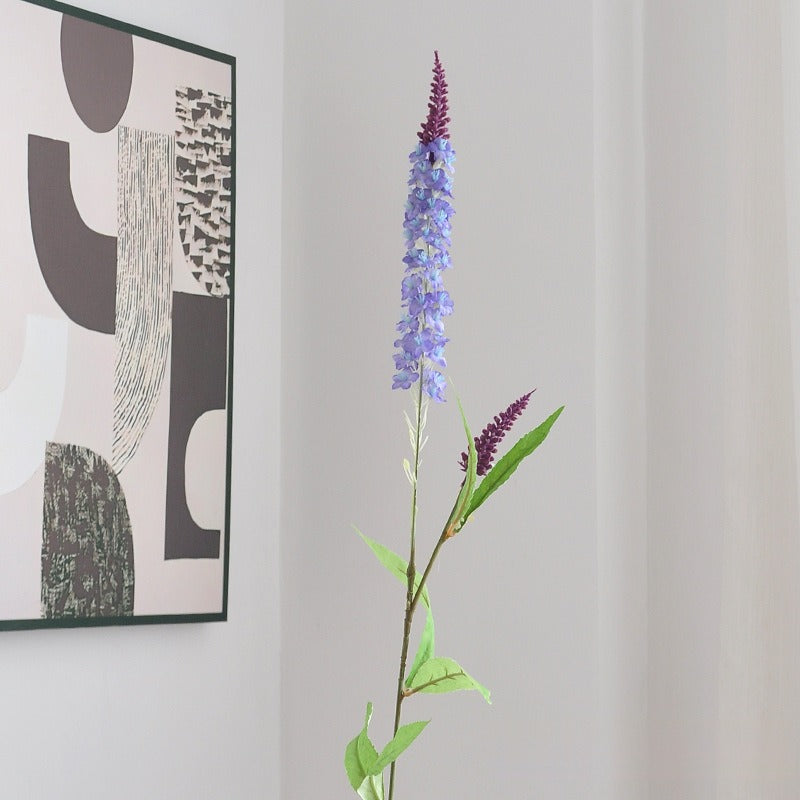 Artificial Lavender, Delphinium & Foxtail Grass Stems, Single Stem with 6 Leaves, Faux Silk Flowers for Home Decor, Weddings & Events