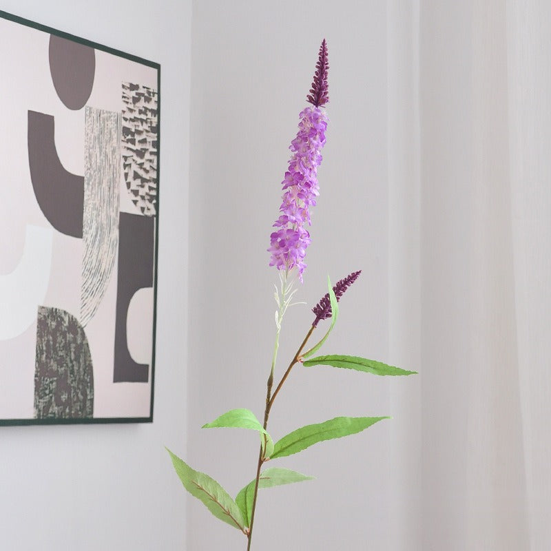Artificial Lavender, Delphinium & Foxtail Grass Stems, Single Stem with 6 Leaves, Faux Silk Flowers for Home Decor, Weddings & Events