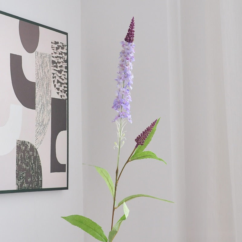 Artificial Lavender, Delphinium & Foxtail Grass Stems, Single Stem with 6 Leaves, Faux Silk Flowers for Home Decor, Weddings & Events