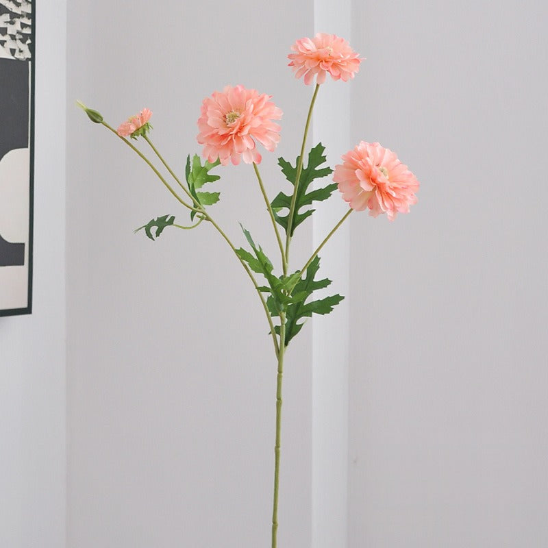 Artificial Zinnia Single Stem, 4 Blooms, 21" Tall, Silk-Like Fabric, for Wedding Centerpieces & Home Decor