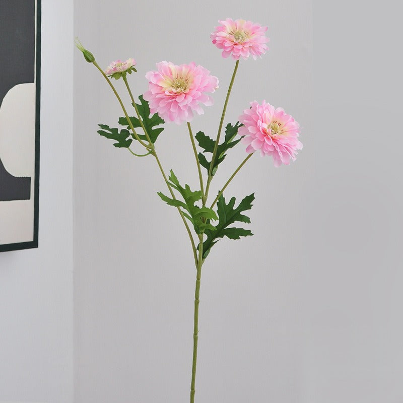 Artificial Zinnia Single Stem, 4 Blooms, 21" Tall, Silk-Like Fabric, for Wedding Centerpieces & Home Decor