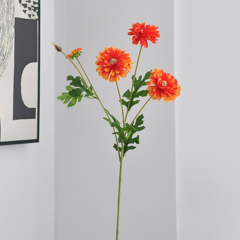 Artificial Zinnia Single Stem, 4 Blooms, 21" Tall, Silk-Like Fabric, for Wedding Centerpieces & Home Decor