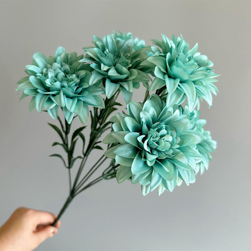 Bulk 10Pcs 17.7" Dahlia Bouquet Bushes 7 Stems Silk Turquoise Flowers Artificial Wholesale