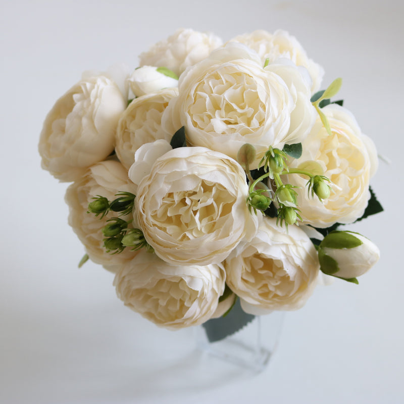 Bulk 12" Peonies Bush with Buds Silk Floral Arrangement Wholesale