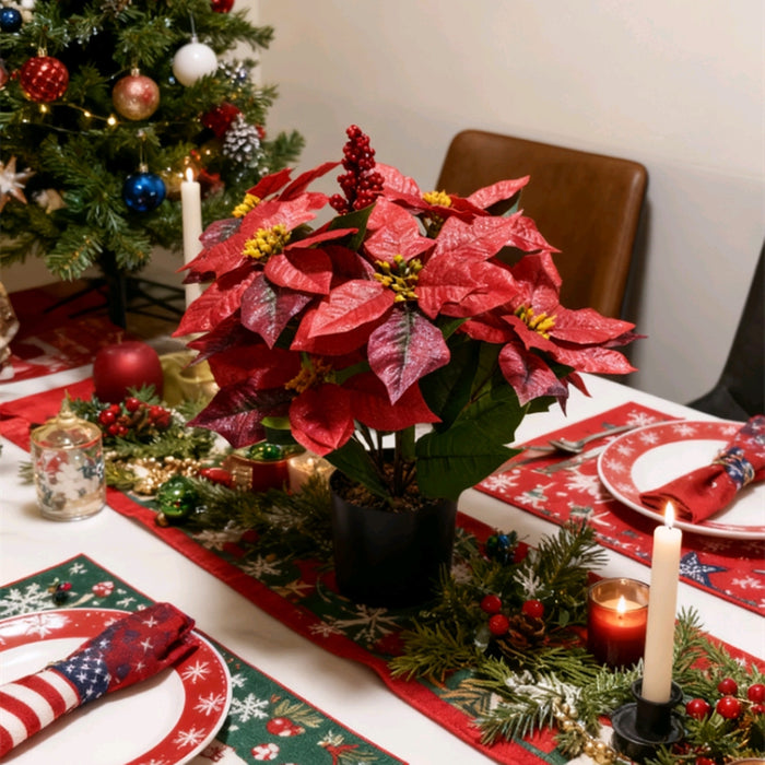 Bulk 18 Inch Artificial Poinsettia Plant with Red Berries - Potted for Christmas Home Porch Garden Decor Wholesale