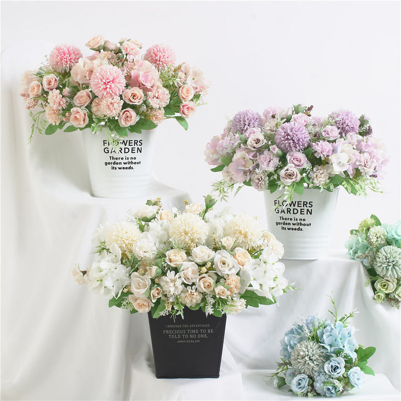 Bouquet de fleurs artificielles en vrac de 12 pouces, buisson de pivoines, buisson de chrysanthèmes, bouquet floral mixte, vente en gros de fleurs en soie
