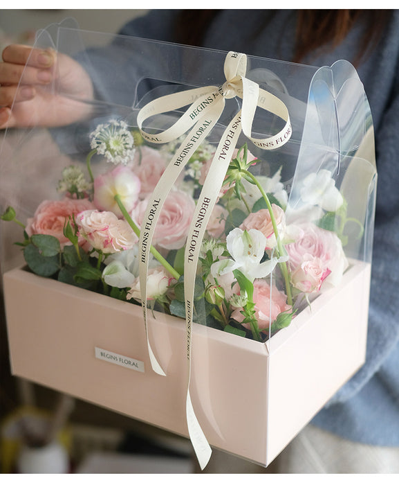 Caja con asa para regalos de flores a granel, caja de regalo DIY con dos compartimentos, venta al por mayor