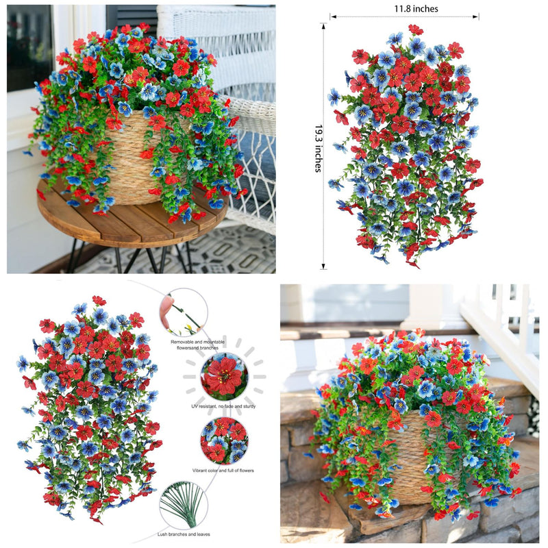 2PCS Realistic Artificial Hanging Flowers - UV & Fade Resistant Outdoor Decor for Porch, Patio & Balcony
