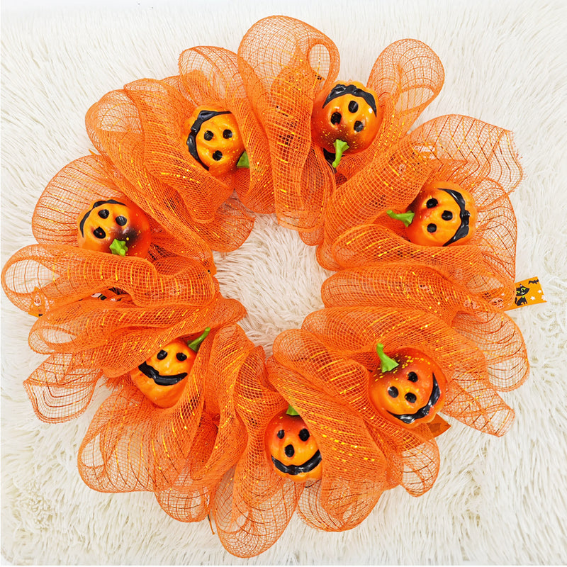 Bulk Halloween Pumpkin Smiley Face Wreath for Front Door Glowing Wreath Holiday Party Decoration Wholesale