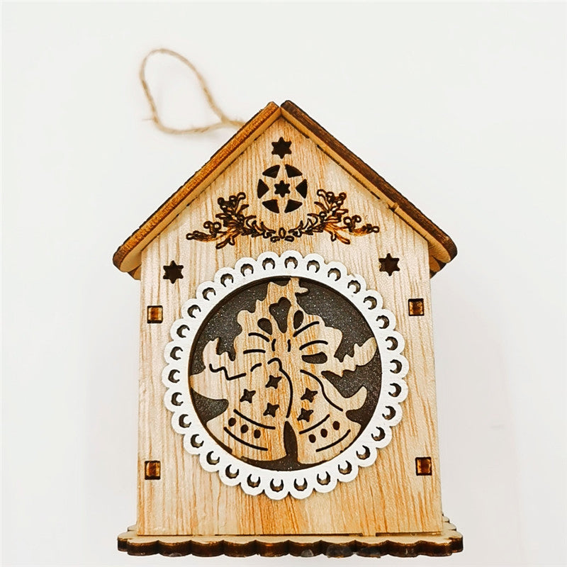 Bulk Christmas Ornaments Glowing Cabins with Hollow-Carved Santa Claus Snowman Elk Bell Xmas Scene Decorations for Tabletop Wholesale