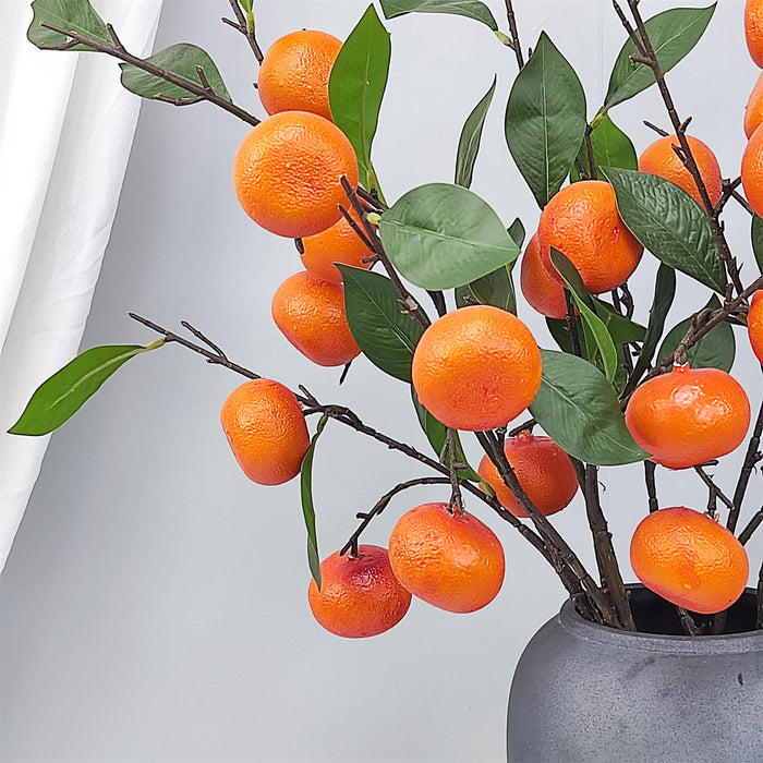 Venta al por mayor de frutas artificiales de ramas de tallos de mandarina de 34 "a granel