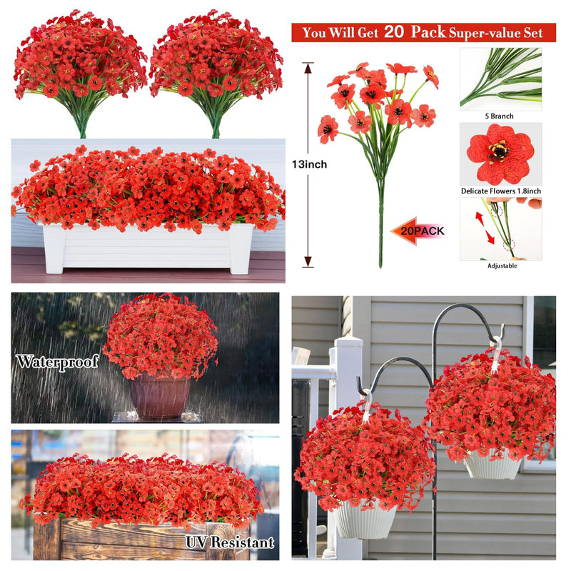 20 Bundles Vibrant Artificial Daisy Garland - UV Resistant Outdoor Hanging Flowers with Eucalyptus for Porch & Garden Decor (Lifelike Movement, Premium Silk Blend)