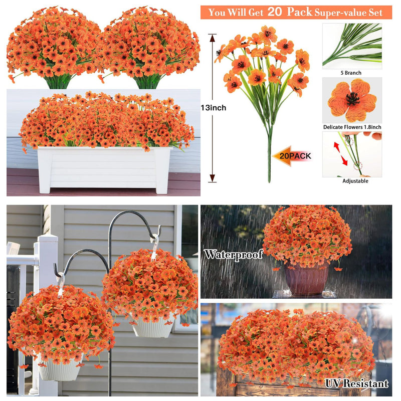 20 Bundles Vibrant Artificial Daisy Garland - UV Resistant Outdoor Hanging Flowers with Eucalyptus for Porch & Garden Decor (Lifelike Movement, Premium Silk Blend)