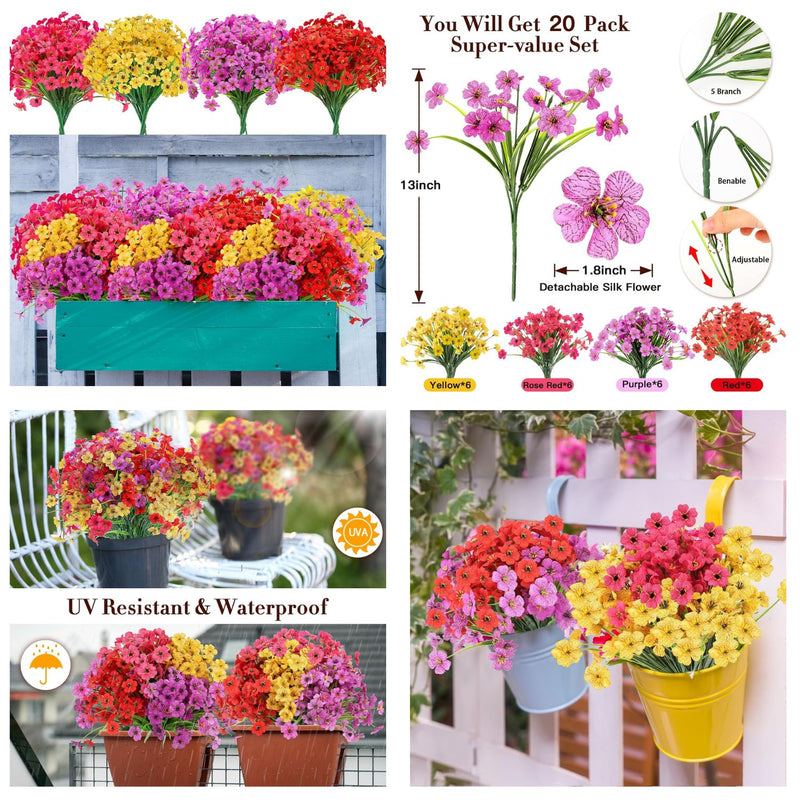 20 Bundles Vibrant Artificial Daisy Garland - UV Resistant Outdoor Hanging Flowers with Eucalyptus for Porch & Garden Decor (Lifelike Movement, Premium Silk Blend)