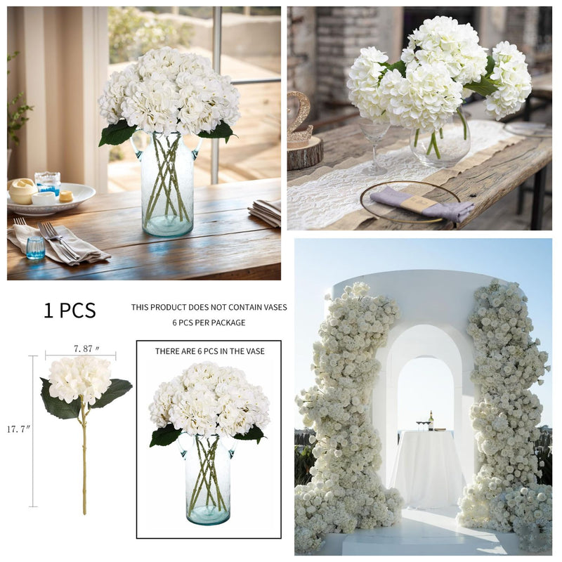 6Pcs Autumn Hydrangea Silk Flowers - Realistic Artificial Blooms for Wedding & Farmhouse Decor (12.6" Stems, 5.9" Heads, Easy to Fluff)