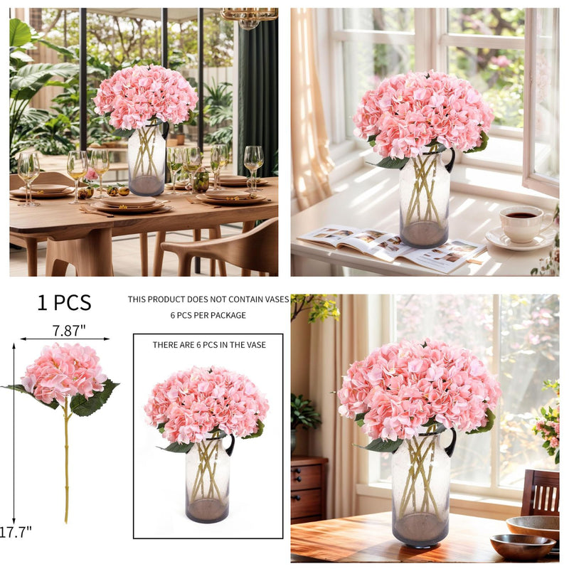 6Pcs Autumn Hydrangea Silk Flowers - Realistic Artificial Blooms for Wedding & Farmhouse Decor (12.6" Stems, 5.9" Heads, Easy to Fluff)