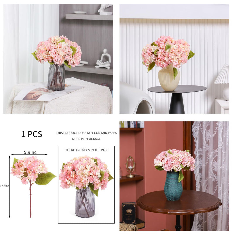6Pcs Autumn Hydrangea Silk Flowers - Realistic Artificial Blooms for Wedding & Farmhouse Decor (12.6" Stems, 5.9" Heads, Easy to Fluff)