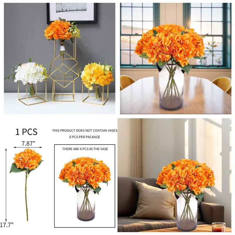 6Pcs Autumn Hydrangea Silk Flowers - Realistic Artificial Blooms for Wedding & Farmhouse Decor (12.6" Stems, 5.9" Heads, Easy to Fluff)