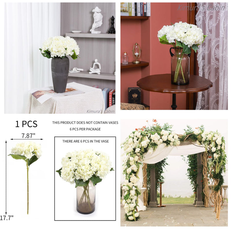 6Pcs Autumn Hydrangea Silk Flowers - Realistic Artificial Blooms for Wedding & Farmhouse Decor (12.6" Stems, 5.9" Heads, Easy to Fluff)