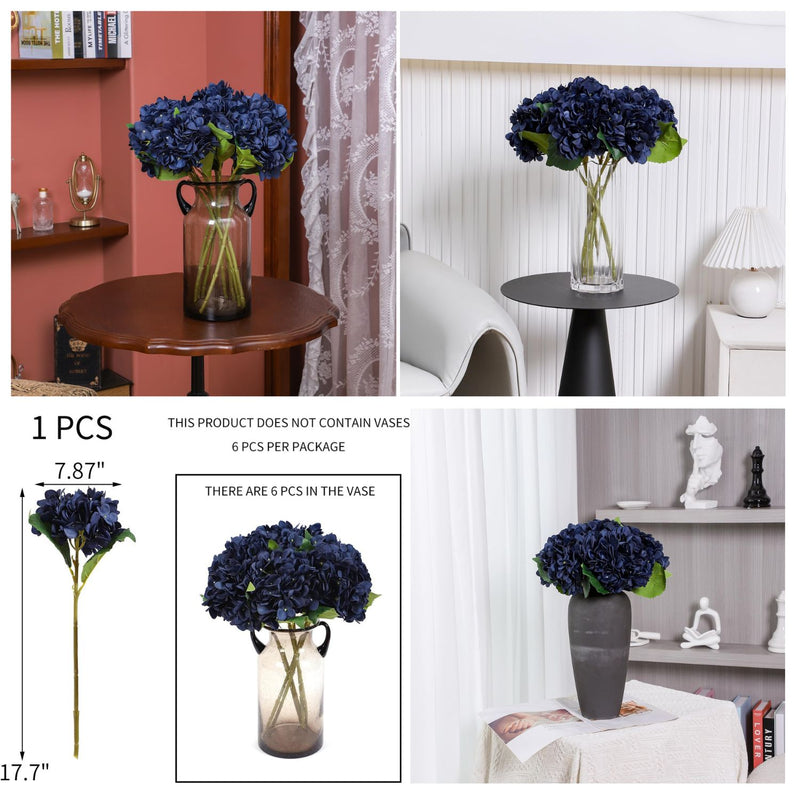 6Pcs Autumn Hydrangea Silk Flowers - Realistic Artificial Blooms for Wedding & Farmhouse Decor (12.6" Stems, 5.9" Heads, Easy to Fluff)