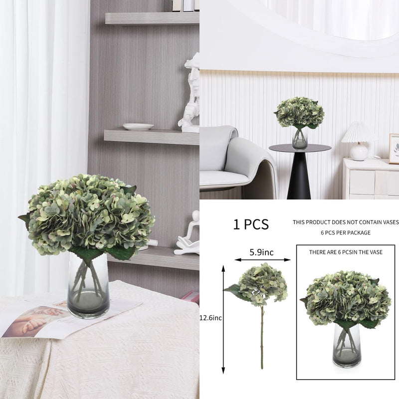 6Pcs Autumn Hydrangea Silk Flowers - Realistic Artificial Blooms for Wedding & Farmhouse Decor (12.6" Stems, 5.9" Heads, Easy to Fluff)